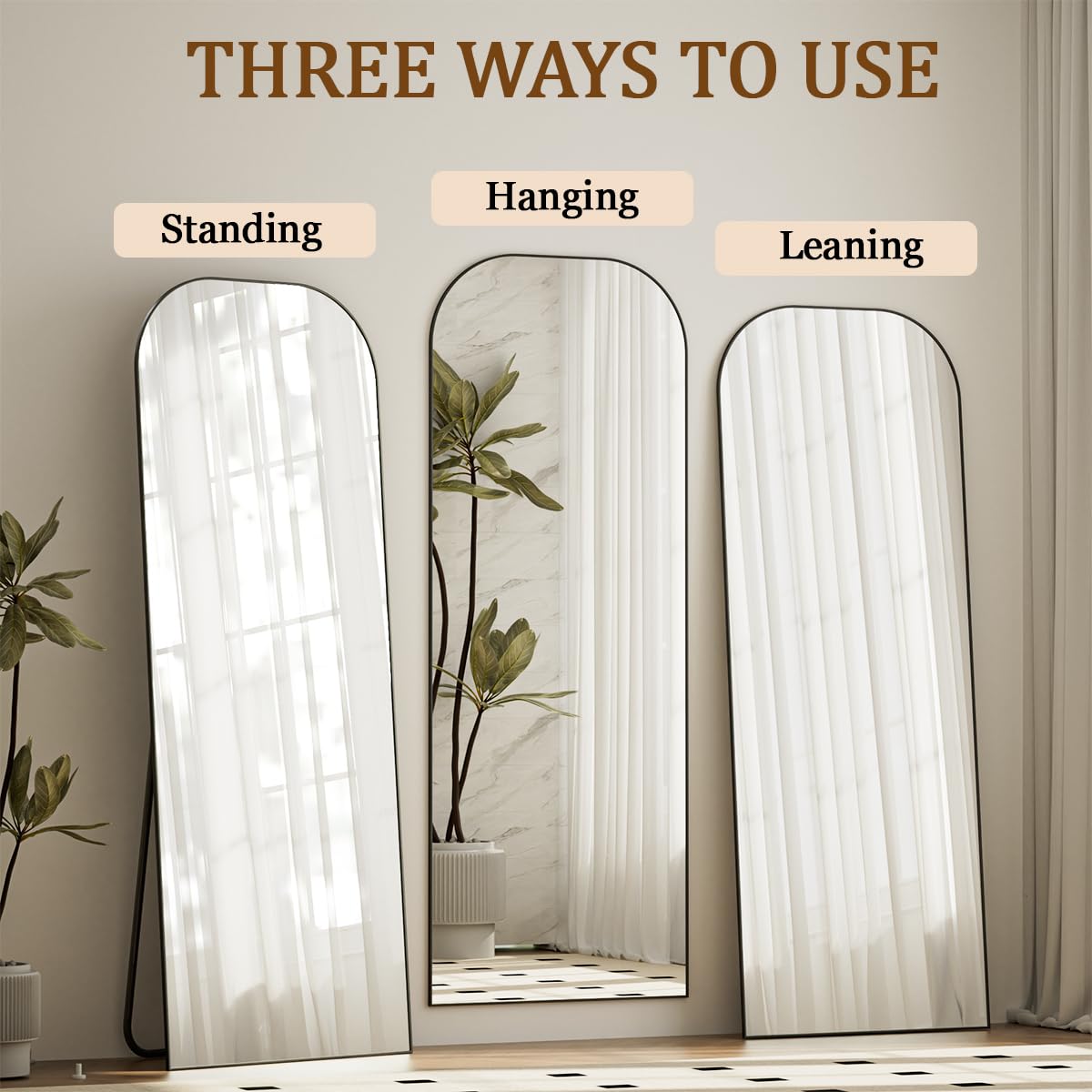 Koonmi Full Length Mirror, 56"x21" Mirror Full Length with Stand, Black Wall Full Body Mirror, Rounded Top Floor Mirror with Aluminum Alloy Frame for Bedroom Living Room Koonmi