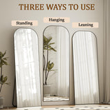 Koonmi Full Length Mirror, 56"x21" Mirror Full Length with Stand, Black Wall Full Body Mirror, Rounded Top Floor Mirror with Aluminum Alloy Frame for Bedroom Living Room Koonmi