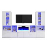 AMERLIFE Modern 3-Piece High Gloss Fireplace TV Stand & Bookcase Set in White AMERLIFE