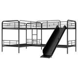 Quad Bunk Bed with Slide, L Shaped Bunk Bed for 4, Twin over Twin Metal Bunk Frame for Kids Teens Girls Boys (Black) Bellemave