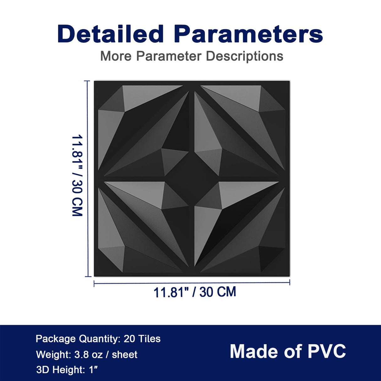 MIX3D 20 Pack Textured 3D Wall Panels for Interior Wall Decor, PVC Decorative Wall Panels for Living Room Bedroom Hotel Office, Black 12''x12'' Cover 19.4 Sq. Ft MIX3D