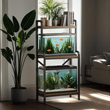 KaKaBB 5-10 Gallon Fish Tank Stand, Upgrade Heavy Duty Aquarium Stand with 3-tier Storage Shelf Fits Turtle Tank, Reptile Tank (BLACK) KaKaBB