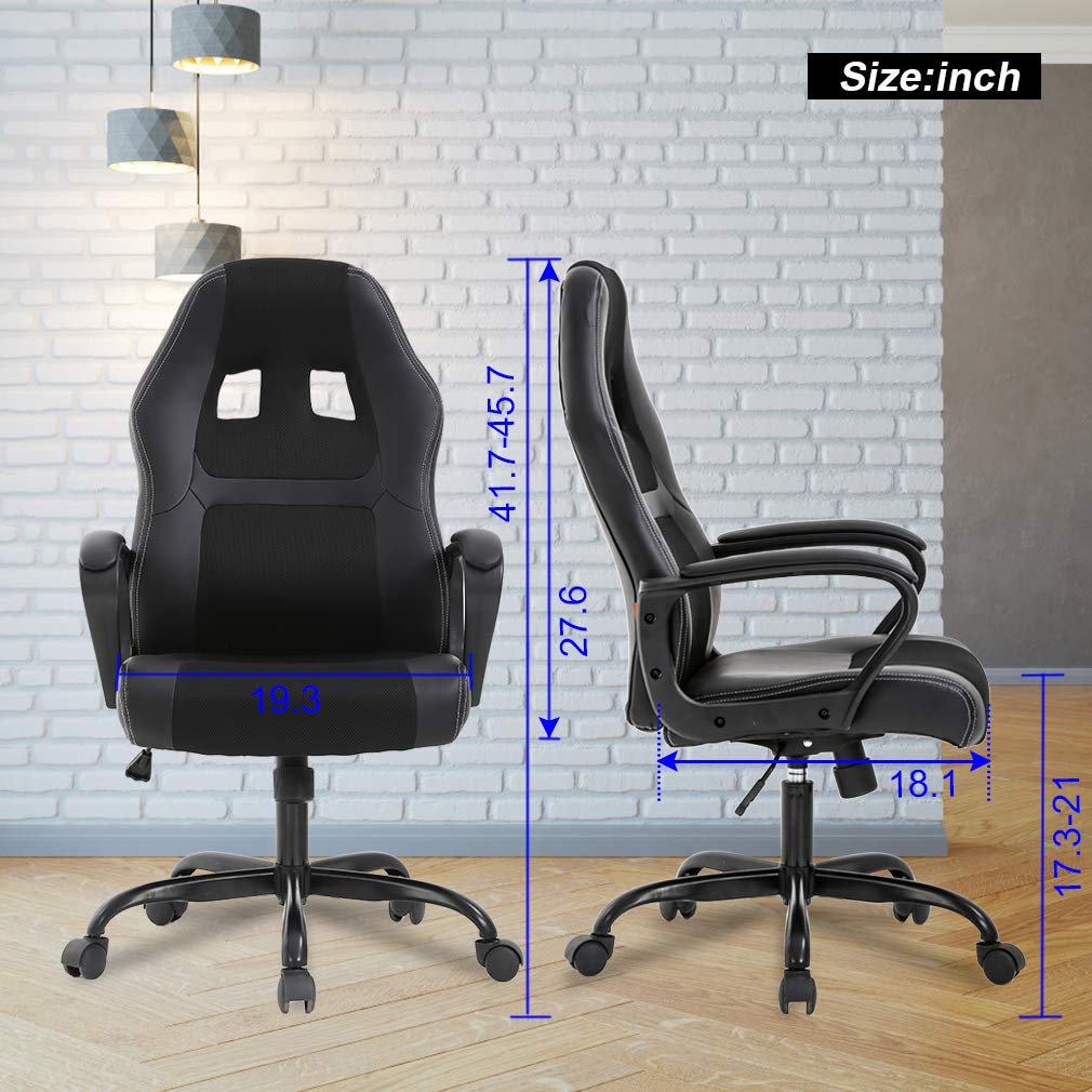 Office Chair PC Gaming Chair Cheap Desk Chair Ergonomic PU Leather Executive Computer Chair Lumbar Support for Women, Men (Black) BestOffice