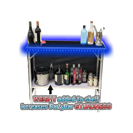 PARTYPONG Black Folding Portable Party Bar with Patented Multi-Color LED Lights, Black Skirt, and Storage Shelf - Single Set PARTYPONG