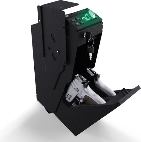PATRON Gun Safe for Handgun, Biometric Gun Safe Box for Pistols，Hidden Wall or Desk Mounted Fingerprint safes for nightstand,Bedside,Truck，Electronic Quick Access Shotgun Safe Box PATRON