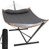 SUNCREAT Double Portable Hammock with Stand, 2 Person Hammock with Curved Spreader Bar, Balance Ropes Included, Dark Gray SUNCREAT