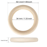 50 PCS 50mm Unfinished Wooden Rings for Craft, Nature Solid Wood Rings for DIY Crafts Without Paint, Macrame Wooden Rings for Ring Pendant and PONGJA