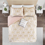 Comfort Spaces Vivian Comforter Set Ultra Soft All Season Lightweight Modern Geometric Glam Metallic Print Bedding, Matching Sham, Decorative Pillow, Full/Queen, Geometric Blush/Gold Comfort Spaces
