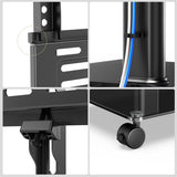 FITUEYES Mobile TV Stand with Wheels for 32-60 65Inch TV Screen, Rolling TV Floor Stand with Mount, TV Cart with Black Tempered Glass Base & Wire Management, Holds 66 lbs FITUEYES