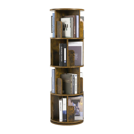 oneinmil Rotating Bookshelf, 360° Rotating Bookcase for Small Space, Corner Bookcase for Bedroom, Living Room, Study Room, 4 Tier, Brown oneinmil