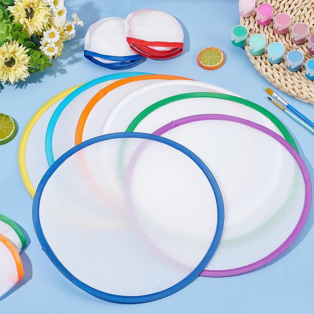 BENECREAT 32Pcs 8 Colors Rainbow Edge White Foldable Fan, 9.8inch Nylon Sublimation Fans Foldable Flying Disc Fans Colorful Edge Fan Set with Bag for Wedding Summer Outdoor Activity BENECREAT