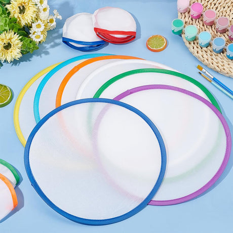 BENECREAT 32Pcs 8 Colors Rainbow Edge White Foldable Fan, 9.8inch Nylon Sublimation Fans Foldable Flying Disc Fans Colorful Edge Fan Set with Bag for Wedding Summer Outdoor Activity BENECREAT