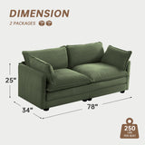ROWHY Sectional 2 Seat Cloud Loveseat with 2 Throw Pillows, Modern Corduroy Love Seat Sleeper Bed, Convertible Cozy Sofa for Living Room and Office, Green ROWHY