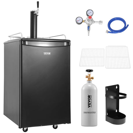 VEVOR Beer Kegerator, Single Tap Draft Beer Dispenser, Full Size Keg Refrigerator With Shelves, CO2 Cylinder, Drip Tray & Rail, 32°F- 50°F Temperature Control, Holds 1/6, 1/4, 1/2 Barrels, Black VEVOR