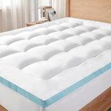 STWIENER King Mattress Topper, Pillow Top Mattress Topper for Back Pain Relief, Extra Thick Mattress Pad Deep Pockets for 8"-21", Soft Down Alternative Fill Mattress Protector, Blue Stripe STWIENER