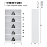 OSEILLC Bookcase,5 Tier White Bookshelves,66" Tall Free Standing Metal Bookcase with Adjustable Storage Shelves, Industrial Wide Bookshelf for Bedroom Living Room Home Office School OSEILLC