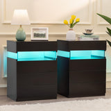 Bingoday LED Nightstands Set of 2 Night Stands for Bedrooms Set of 2 Modern Black Nightstands with 4 Drawers Wide LED Nightstand Bedside Table Bingoday