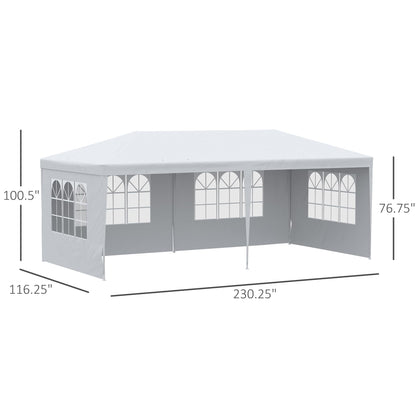 Outsunny 20' x 10' Large Party Tent, Events Shelter Canopy Gazebo with 4 Removable Side Walls, Shade Shelter for Weddings, Picnic, White