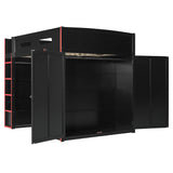 Bekeknlny Gaming Bed with Desk,Wardrobe,Ample Storage Space,and RGB LED Light, Full Size Wood Loft Bed for Kids Bedroom (Red/K) Bekeknlny