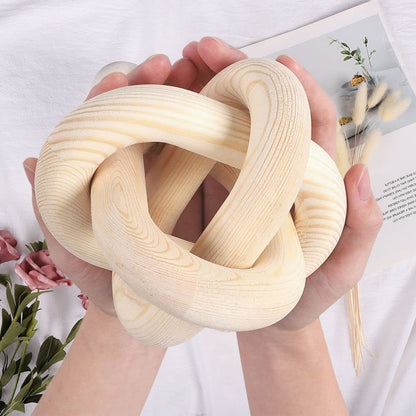 Large Wood Knot Decor, 3-Link Wood Chain Link Decor, Hand Carved Decorative Wood Knot for Coffee Table, Entryway Modern Farmhouse Shelf Decor (Natural)