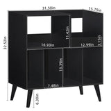 LELELINKY Large Record Player Stand, Turntable Stand with Storage, Vinyl Record Holder with Display Area, Record Player Table Holds Up to 300 Albums, Record Stand for Music room Living Room-Reto Black LELELINKY