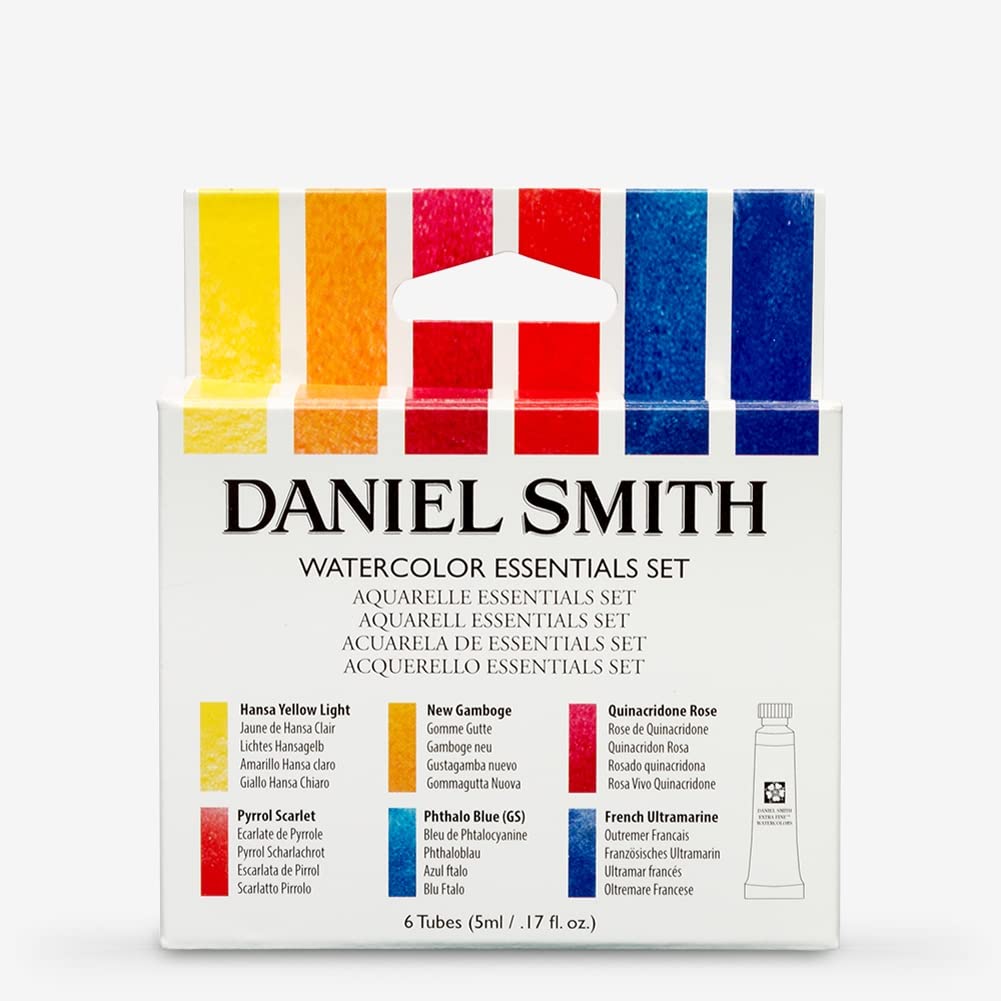 DANIEL SMITH 285610005 Extra Fine Essentials Introductory Watercolor, 6 Tubes, 5ml, Blue/Transparent/Yellow, 0.17 Fl Oz (Pack of 6) DANIEL SMITH