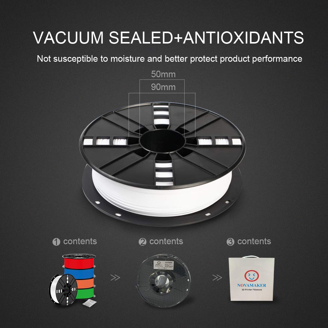 NovaMaker PETG 3D Printer Filament - 1.75mm White PETG, 1kg Spool (2.2lbs), +/- 0.03mm Dimensional Accuracy NovaMaker