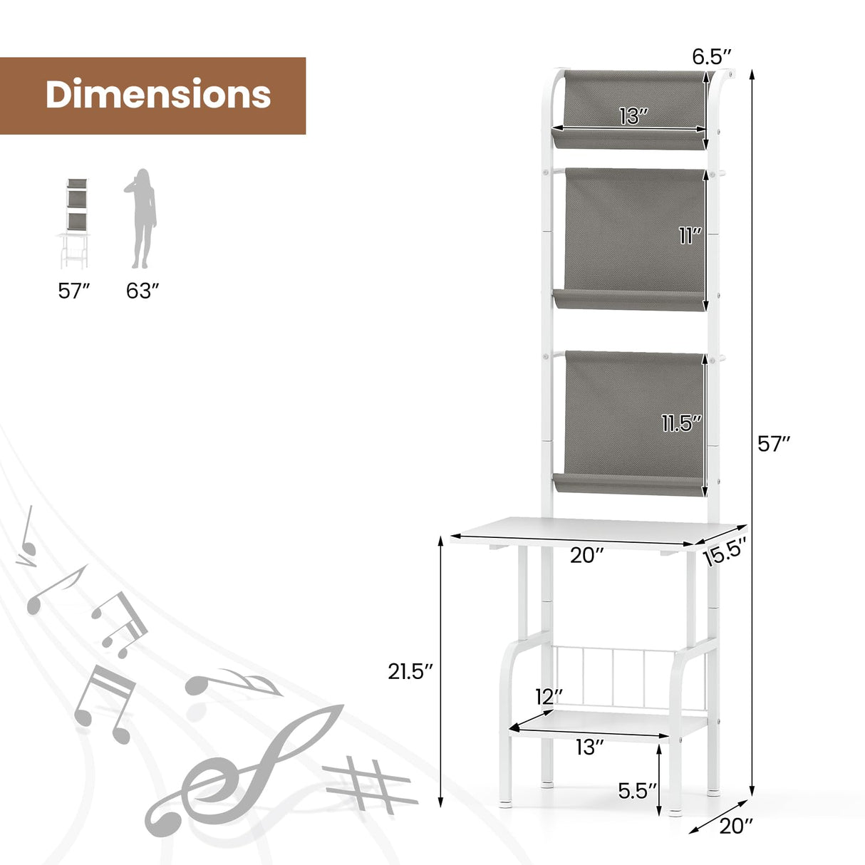 Giantex Record Player Stand with Vinyl Storage, 5-Tier Tall Turntable Stand with Record Holder Vinyl Display Shelf, Holds up to 200 Albums, Vinyl Record Storage for Living Room, Bedroom (White) Giantex