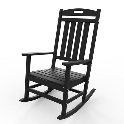 POLYDUN Outdoor Rocking Chair, Looks Like Wood, High Back Poly Lumber Patio Rocker Chair, 365Lbs Support, All-Weather Porch Rocking Chair for Lawn, Backyard, Indoor, Garden, Black - WoodArtSupply