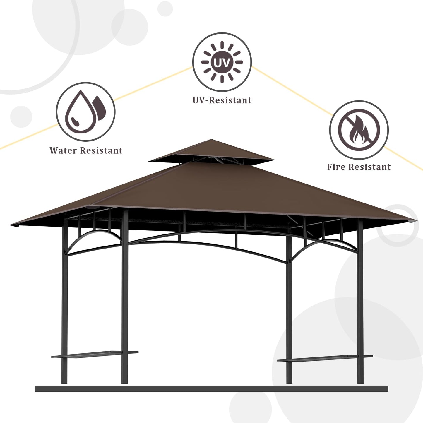 Grill Gazebo Replacement Canopy Top - AONEAR 5'x8' Outdoor BBQ Tent Roof Cover Double Tiered Outdoor Grill Shelter Fit for Model L-GG001PST-F (Brown)