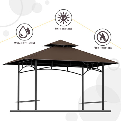 Grill Gazebo Replacement Canopy Top - AONEAR 5'x8' Outdoor BBQ Tent Roof Cover Double Tiered Outdoor Grill Shelter Fit for Model L-GG001PST-F (Brown)