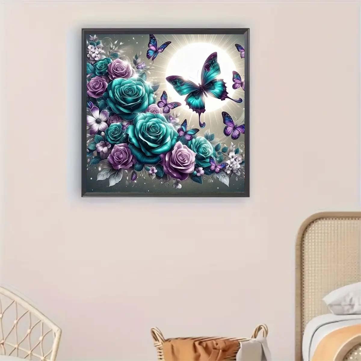 Rose Butterfly Diamond Art Kits for Adults, 5D Full Drill Diamond Dots Paintings for Beginners, DIY Round Paint with Diamonds Pictures Gem Art Crafts Kits for Home Wall Decor 13.8 X 13.8inch GEMFAMILY