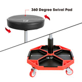 Torin ATRXF8308B Pneumatic Mechanic Stool/Rolling Shop Creeper Seat with Adjustable Height and 4 Removable Tool Trays, 300 lb Capacity, Black/Red Torin