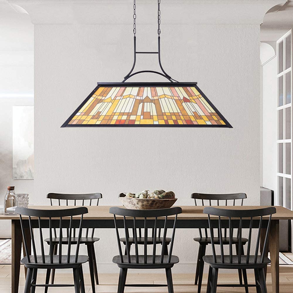 Wellmet 3-Lights Pool Table Lamp with Tiffany-Style Shade for 7' 8' 9' Table, 43.3” Vintage Billiards Light Fixtures Ceiling for Man Cave Club Bar Game Game Room Wellmet