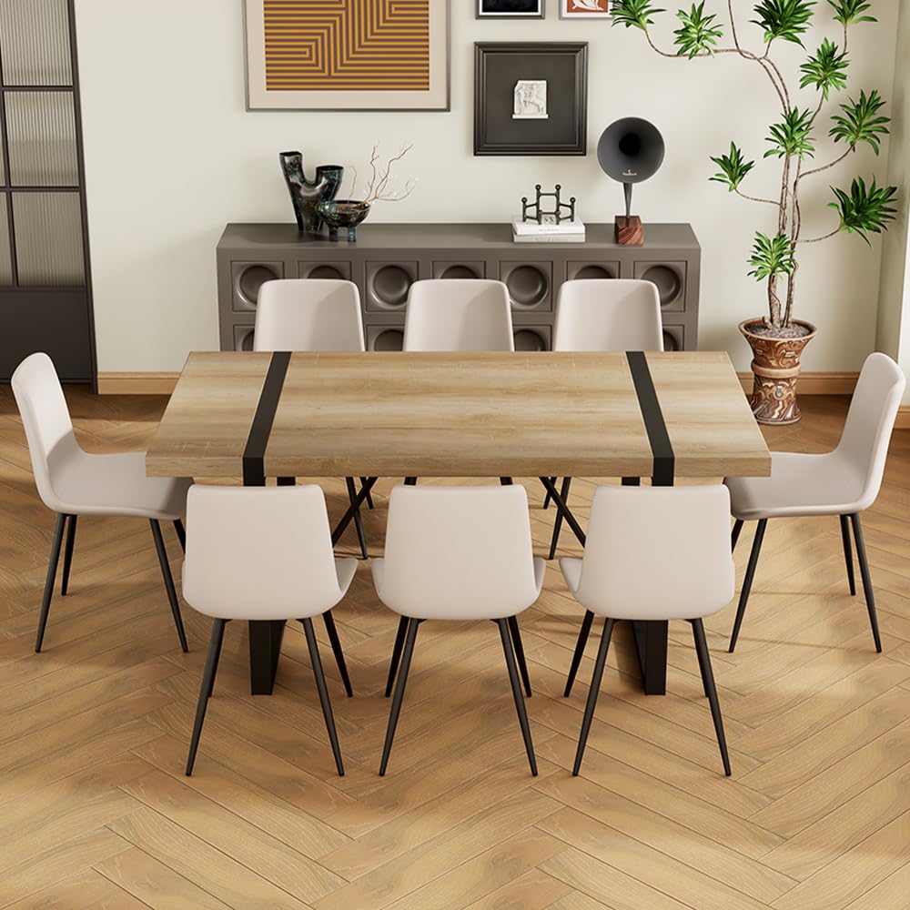 MUUOKY Dining Table Set for 8, 71'' Wood Dining Table and Chairs Set of 8, Modern Rectangle Wood Dining Table,PU Dining Chairs 8, Suitable for Home,Kitchen Dining Room Living Room - WoodArtSupply