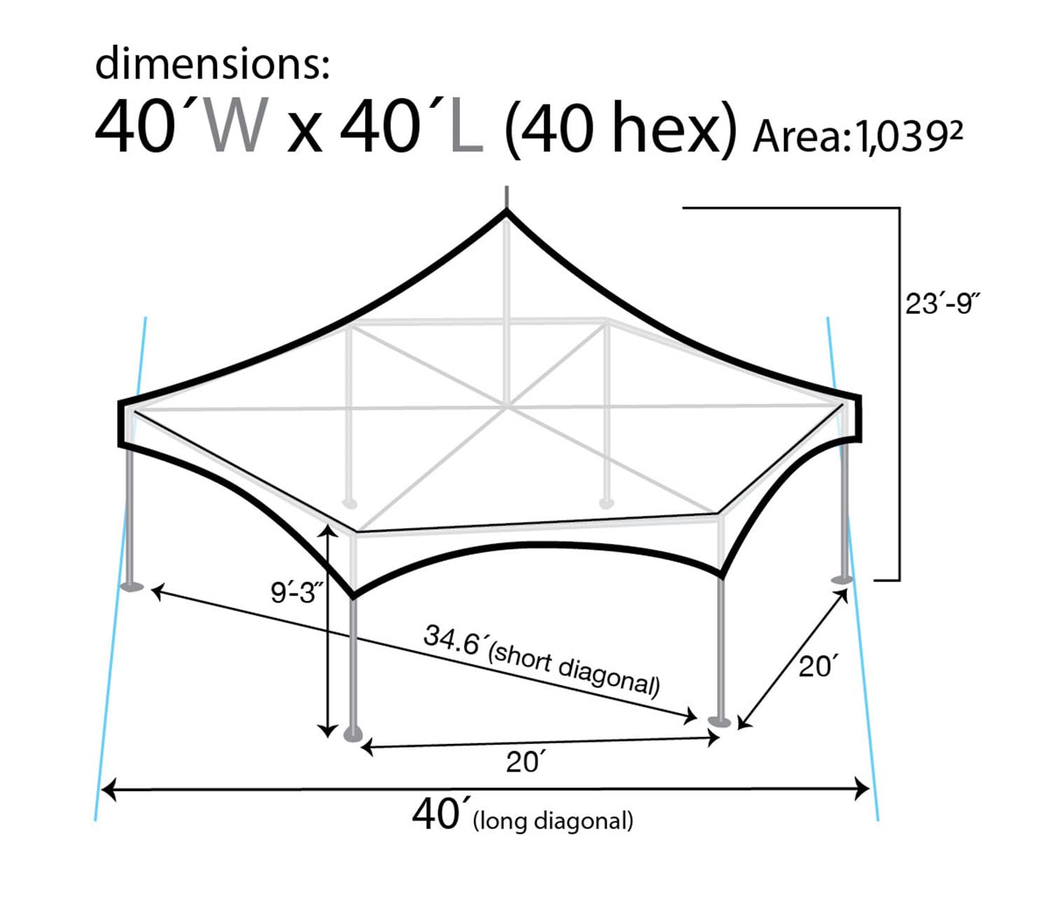 TentandTable 40' x 40' High Peak Hexagon Frame Party Tent, White Top, Outdoor Waterproof Canopy Tent for Parties and Wedding Events, 9' Poles, 20.5' Height, 2.5 Inch Durable Aluminum Frame - WoodArtSupply