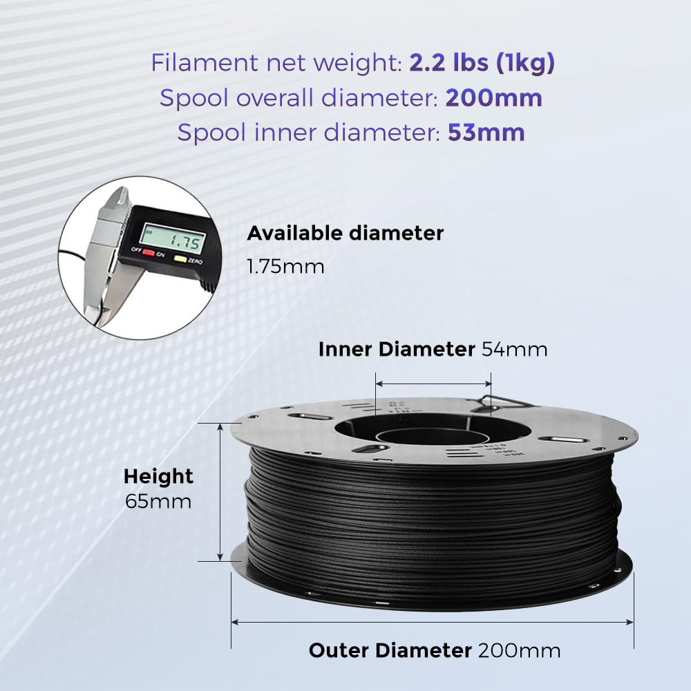 VOXELAB Carbon Fiber PETG 3D Printer Filament, PETG Carbon Fiber Black Filament 1.75mm 1KG (2.2 LBS) 1 Spool, 3D Printing Material, Dimensional Accuracy +/- 0.02 mm, PETG CF Black Voxelab