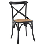 Modway Gear Rustic Modern Farmhouse Elm Wood Rattan Dining Chair in Black Modway