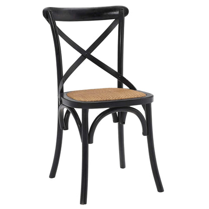 Modway Gear Rustic Modern Farmhouse Elm Wood Rattan Dining Chair in Black - WoodArtSupply