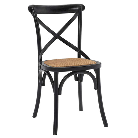 Modway Gear Rustic Modern Farmhouse Elm Wood Rattan Dining Chair in Black Modway