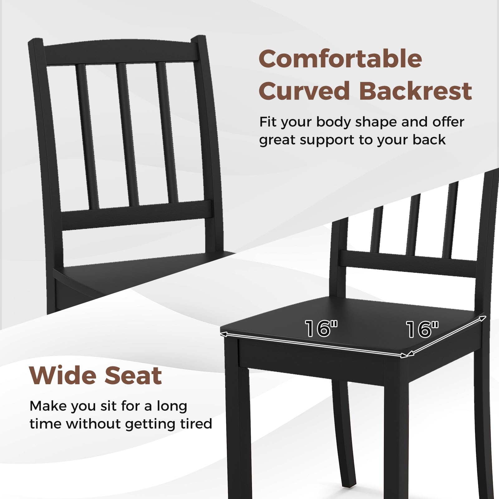 Giantex Farmhouse Dining Chairs Set of 4, Modern Kitchen Chairs w/Rubber Wood Legs & Curved Backrest, Ladder Back Diner Chairs, Wooden Side Chairs for Study, Dining Room, Load 400 LBS, Black - WoodArtSupply