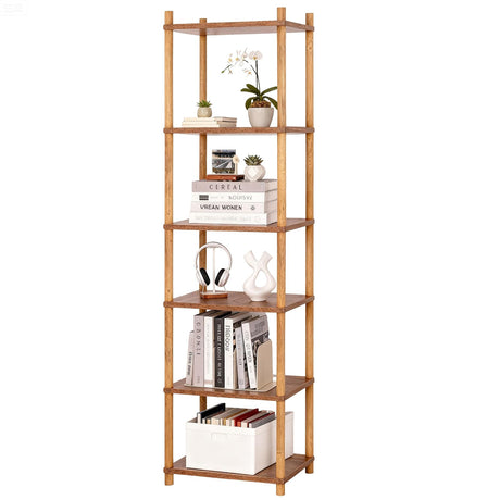 YGYQZ Bookshelf, 6-Tier High Vertical Book Shelf with Large Capacity, DIY Stackable Wooden and Metal Bookshelf Organizer, Suitable for Living Rooms, Offices, Bedrooms, and Studies YGYQZ