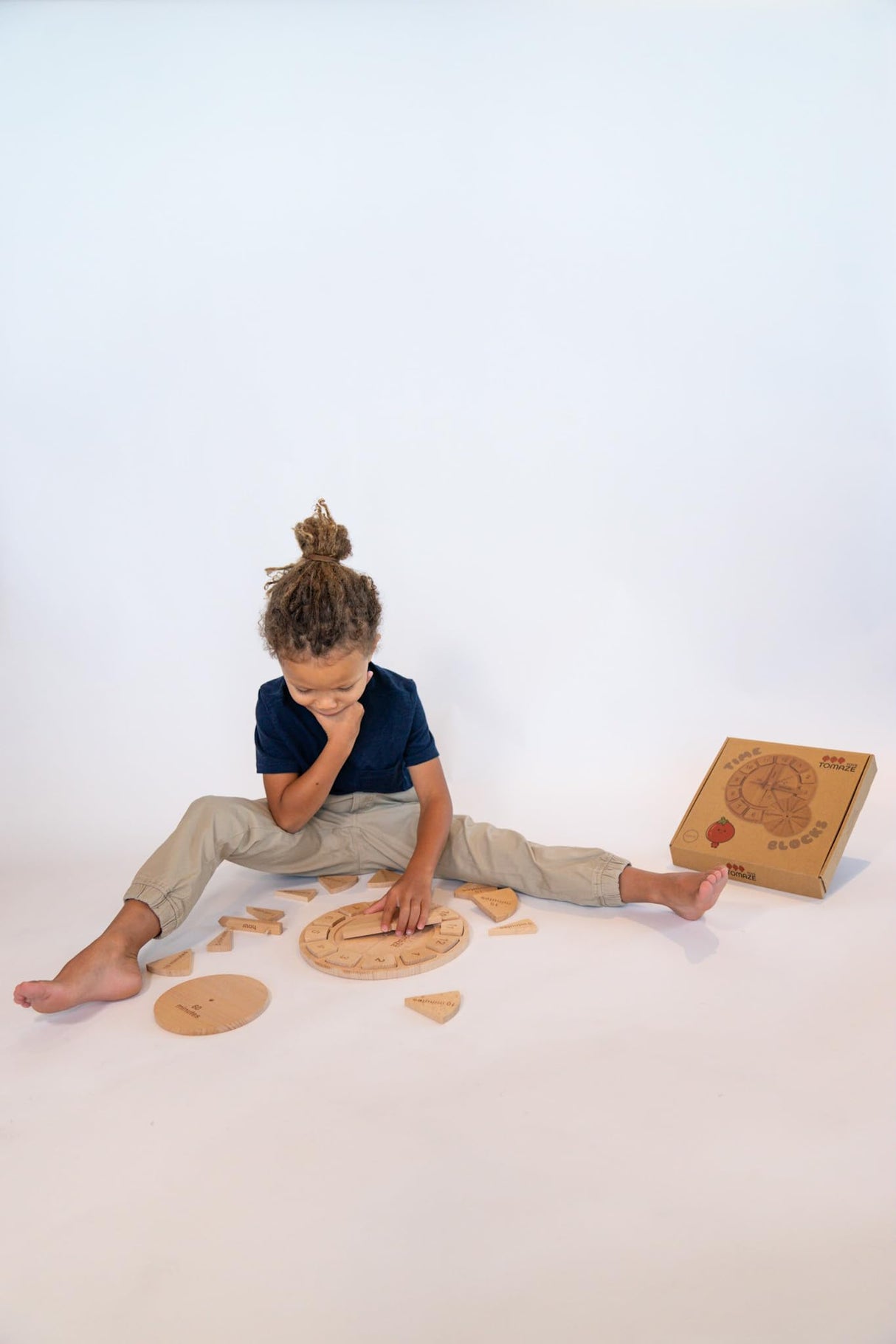 Tomaze Montessori Wooden Toy Clock - Kids' Educational Kit to Teach Time, Fractions, Numbers, & Sorting with Blocks - Early Math Learning - Gift for Age 4+ Boy Girl Preschooler in Classroom Homeschool Tomaze Toys