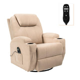 Flamaker Rocking Chair Recliner Chair with Massage Swivel Ergonomic Lounge Chair Classic Single Sofa with 2 Cup Holders Side Pockets Living Room Chair Home Theater Seat (Beige) Flamaker