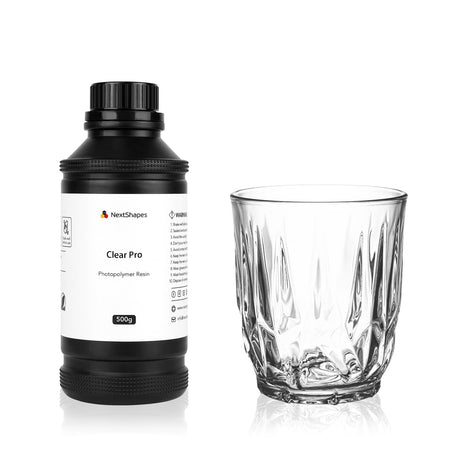 NextShapes Clear Pro 3D Printer Resin, Glass-Like Ultra High Transparency, Non-Yellowing & Non-Brittle, High Precision 405nm UV Curing Resin for LCD/DLP 3D Printing (Clear, 500g) NextShapes