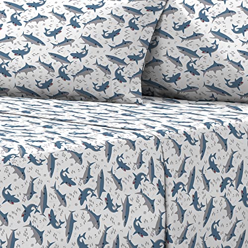 Dream Factory Kids Sheet Set Lightweight Microfiber Bed Sheets Super Soft Easy Wash Cozy Bedding 10” Pocket - Full, Blue Sharks dream FACTORY
