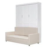 LZ LEISURE ZONE Queen Size Murphy Bed, Wooden Queen Murphy Wall Bed with Cushion and Sofa, for Home Office or Small Room, White LZ LEISURE ZONE
