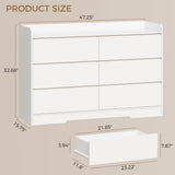 BEWISHOME White Dresser for Bedroom, 6 Drawer Dresser Chest of Drawers, Wood Dressers for Closet, Wide Modern Dressers with Fence for Living Room, Hallway, Entryway, TV Stand, White KCG04W BEWISHOME