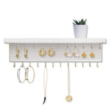 SANY DAYO HOME Jewelry Organizer with 30 Hooks and Cosmetics Shelf, 15 x 3 x 4 inches Wall Mounted Rustic Pine Wood Holder for Necklaces and Bracelets, Suitable for Kids and Adults (Retro White) SANY DAYO HOME