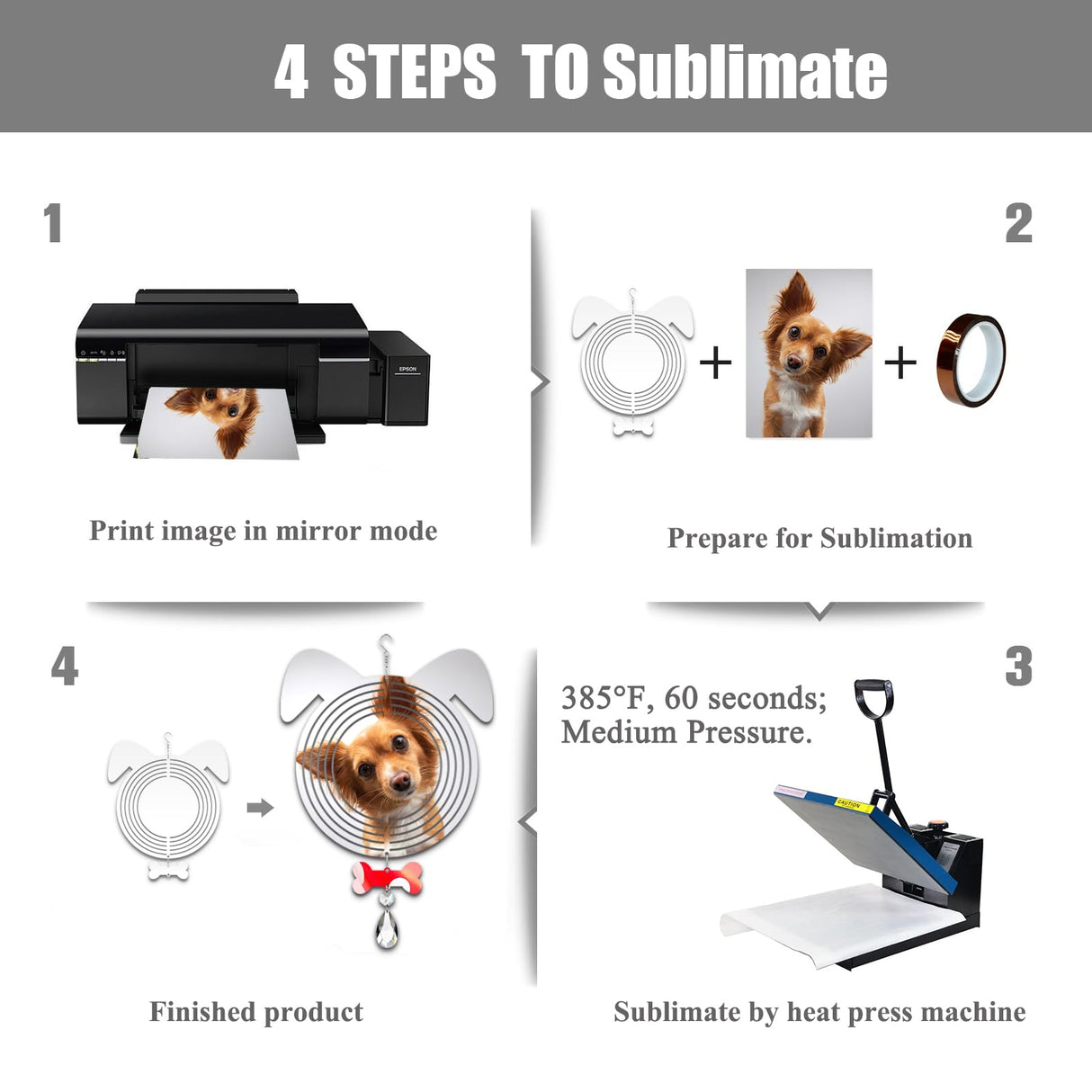 WindMage 4Pack 8 inch Sublimation Wind Spinner Blanks 3D Aluminum Metal Wind Sculpture Kinetic Spinners for Yard and Garden Indoor Art Ornaments Hanging Decoration (Dog) WindMage